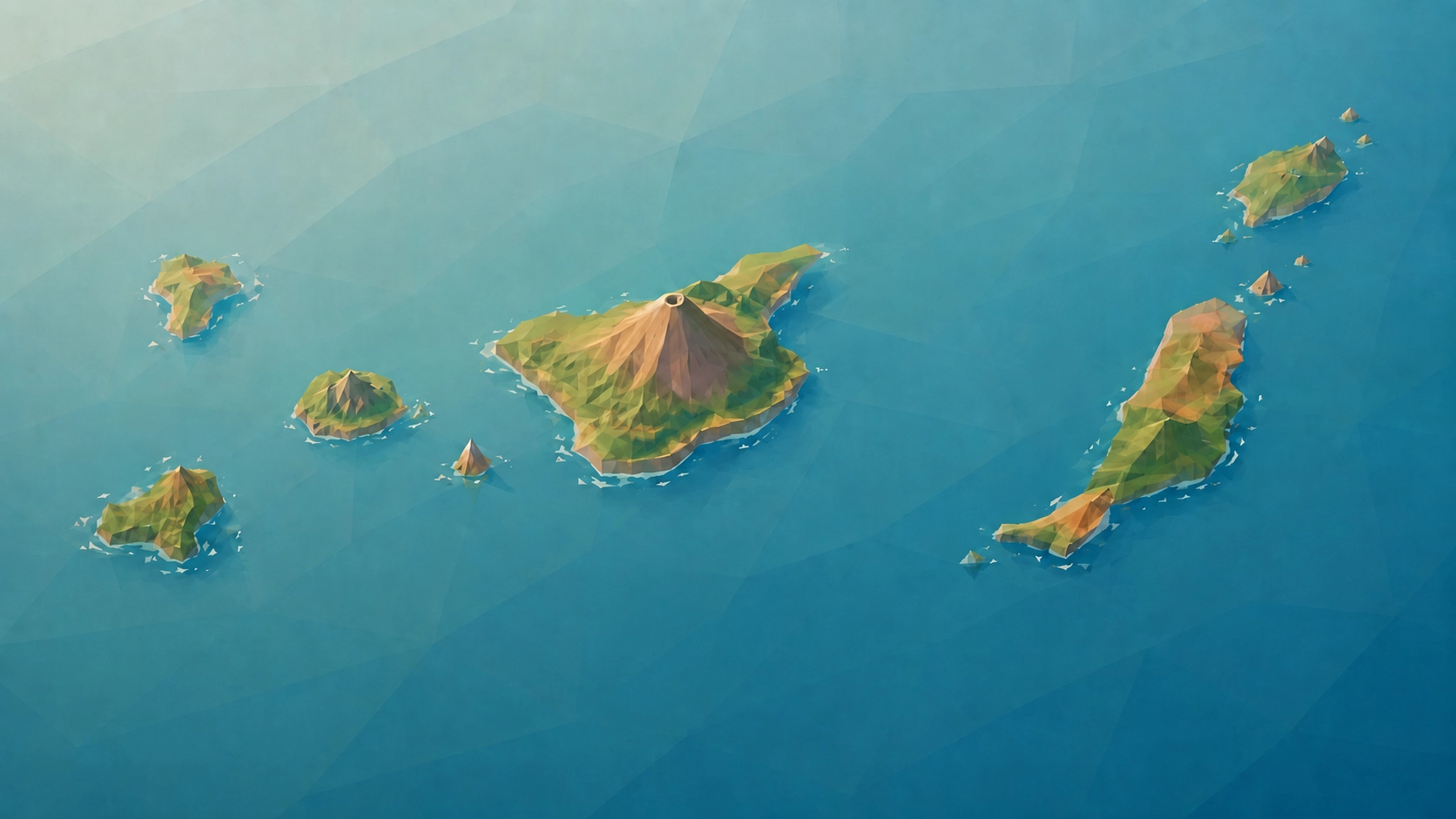 Low-Poly-Archipel der Kanarischen Inseln mit dem Teide-Vulkan