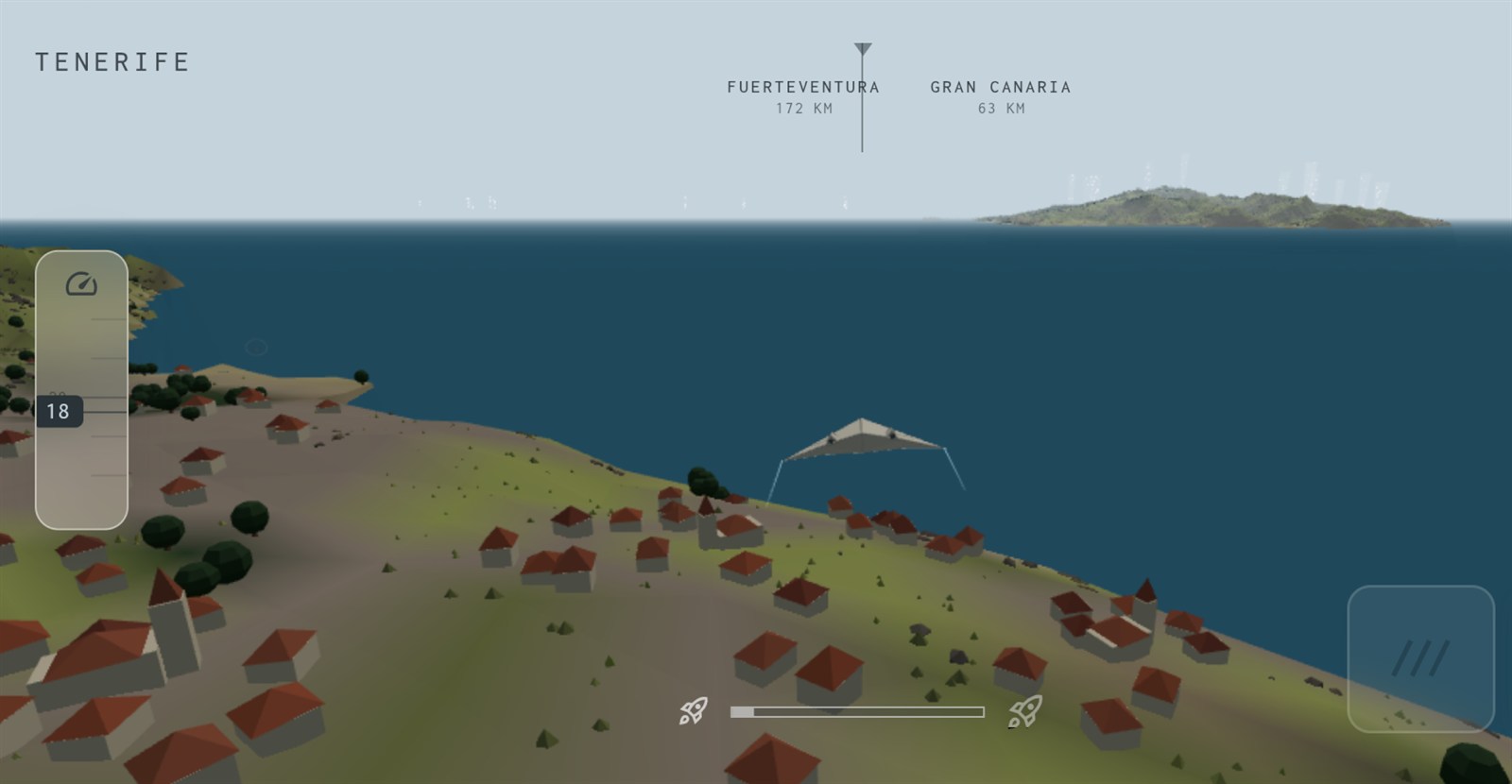 Teide-Gameplay: Anflug auf die Küste von Tenerife mit HUD